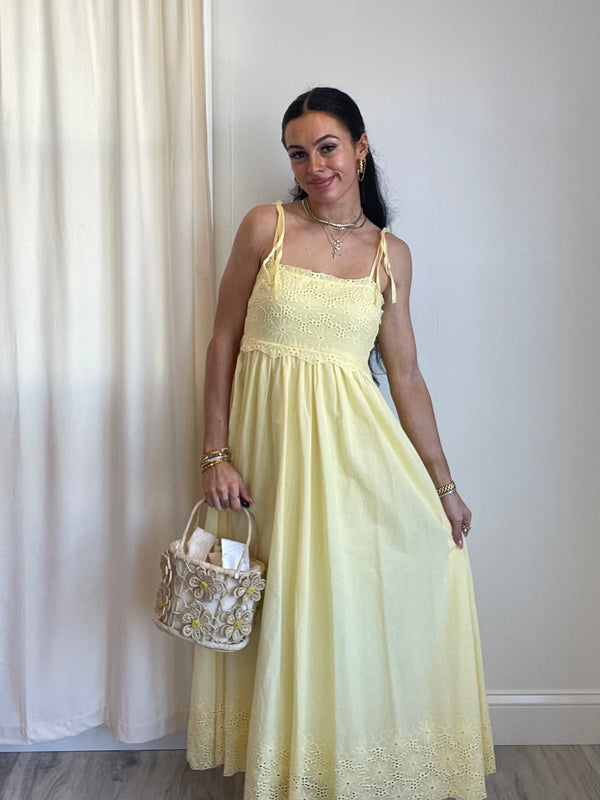 Camila Eyelet Lace Midi Dress | Yellow