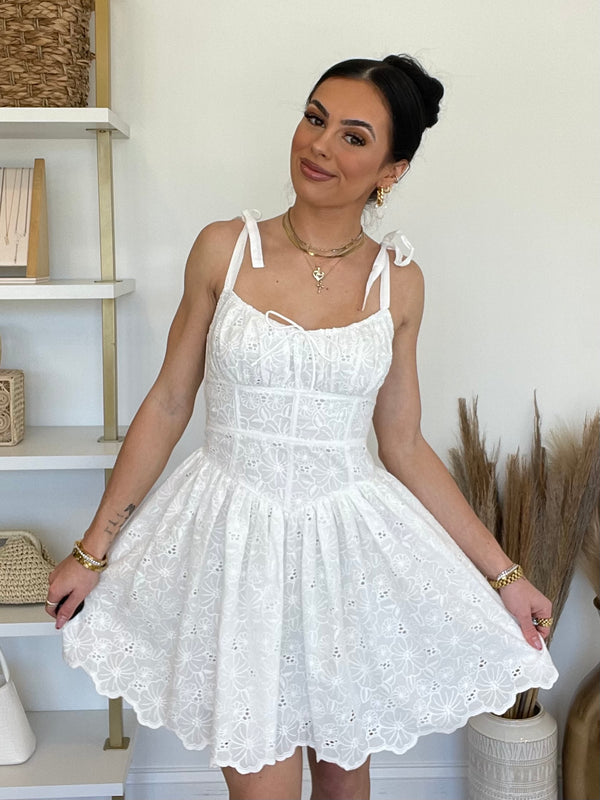 Halle Eyelet Mini Dress | White