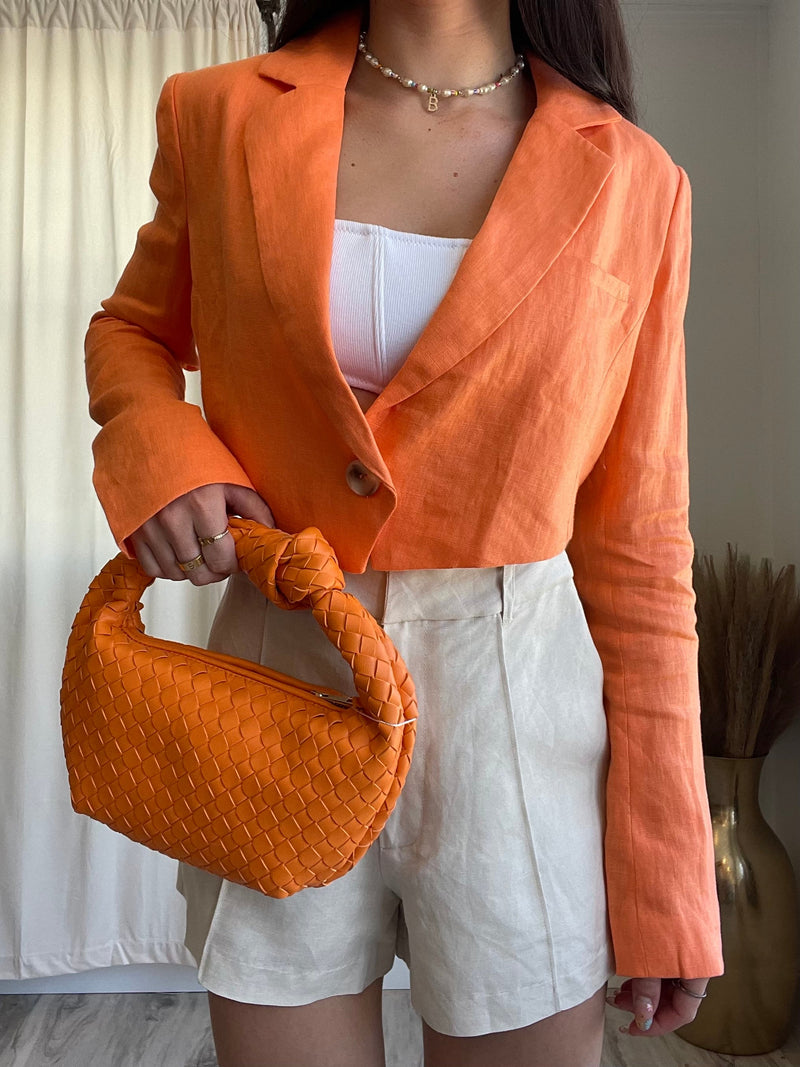 Mango Linen Cropped Blazer | Orange FINAL SALE
