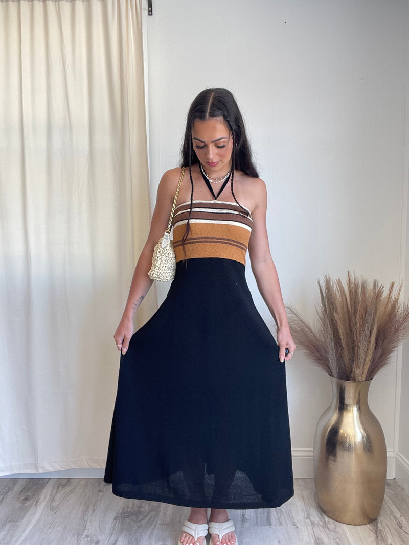 Sumi Halter Striped Maxi Dress | Black