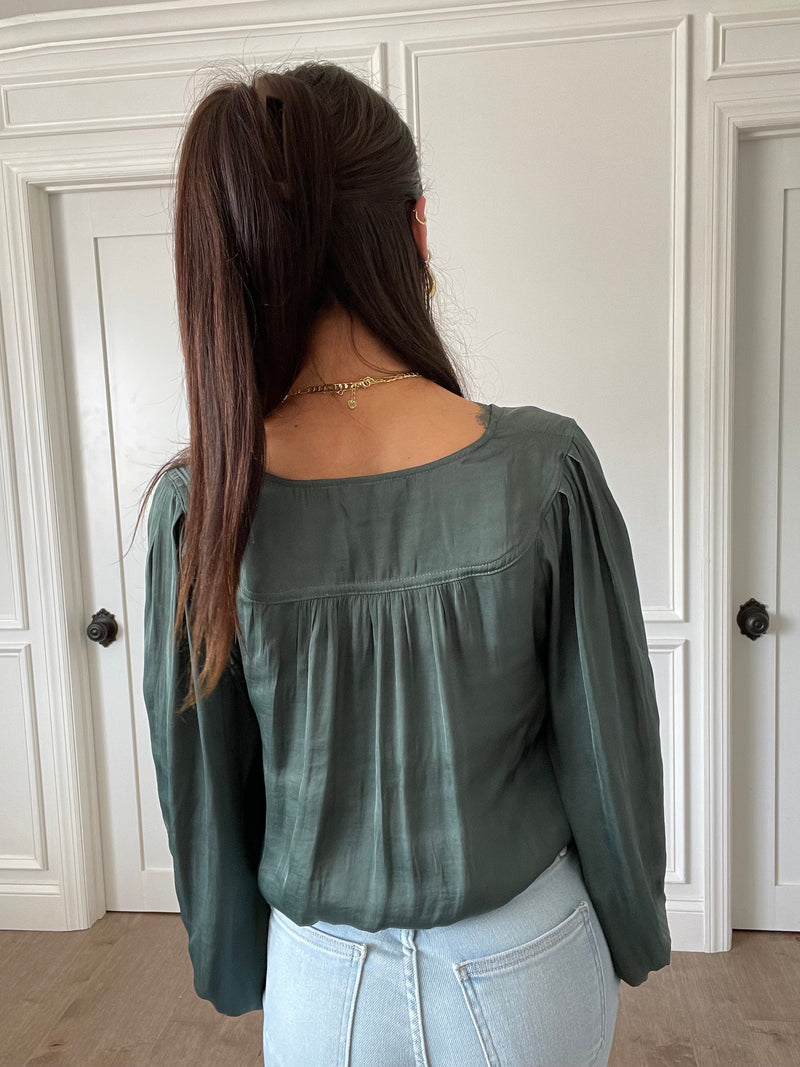 Current Air | Sienna Surplice Lace Blouse | Forest Green
