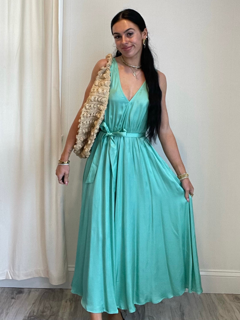 Tiffany Satin Maxi Dress | Turquoise