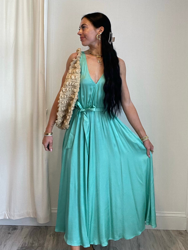 Tiffany Satin Maxi Dress | Turquoise