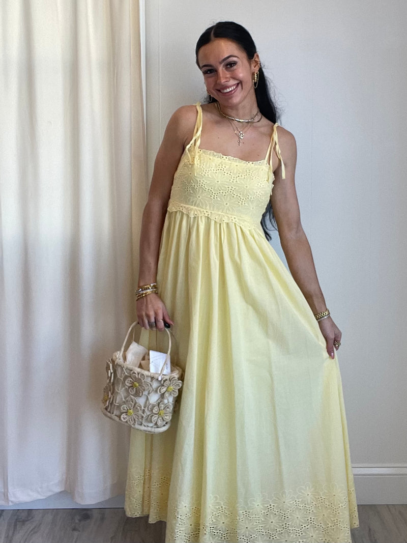Camila Eyelet Lace Midi Dress | Yellow