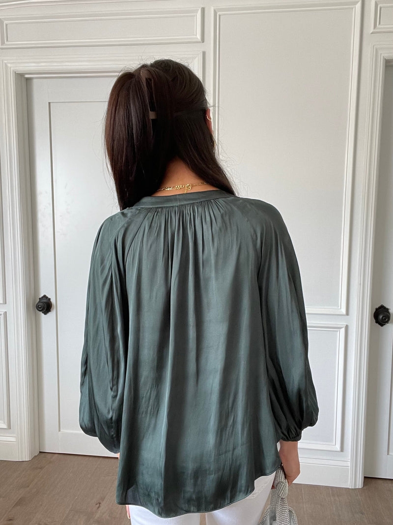Current Air | Norah 3/4 Puff Sleeve Blouse | Forest Green