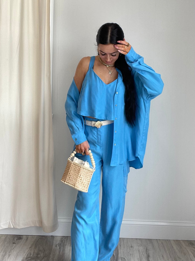 FINAL SALE Mella Wide Leg Cargo Pants | Blue