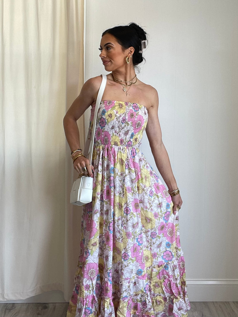 FINAL SALE Ava Smocked Strapless Floral Maxi Dress | Pink