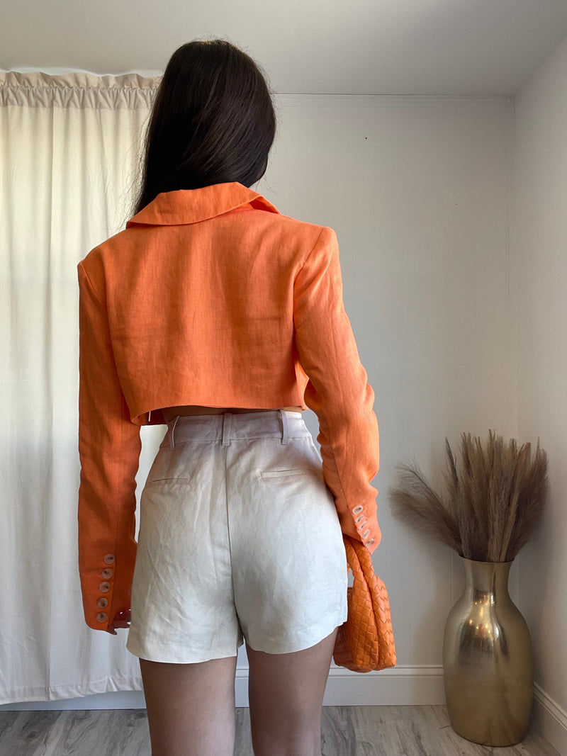 SHOWOFF Orange Regular Fit Crop Denim Jacket
