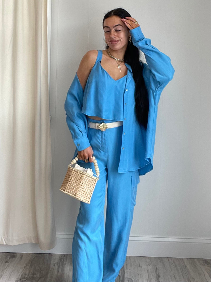 FINAL SALE Mella Wide Leg Cargo Pants | Blue