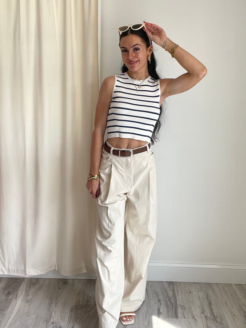 Vernon Belted Pleated Wide Leg Pants | Beige