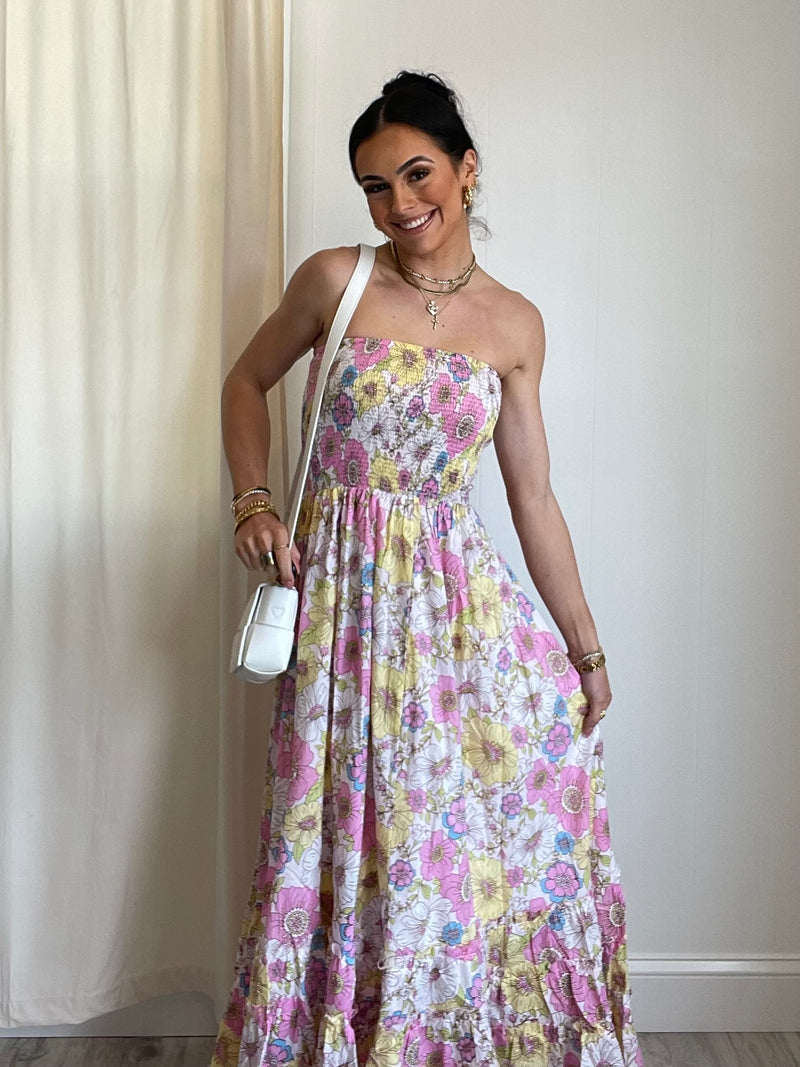 FINAL SALE Ava Smocked Strapless Floral Maxi Dress | Pink