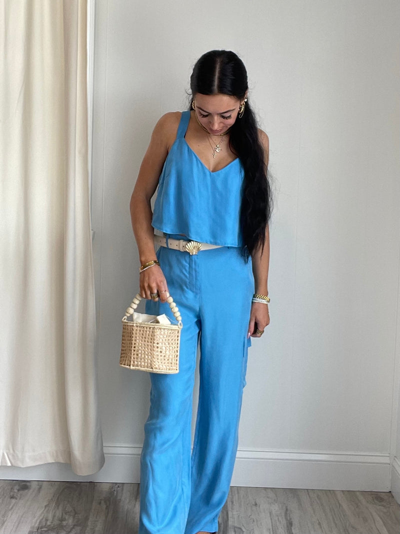 FINAL SALE Mella Wide Leg Cargo Pants | Blue