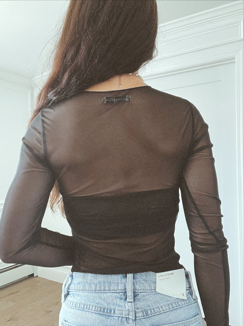 Angelica Sheer Mesh Long Sleeve Top | Black