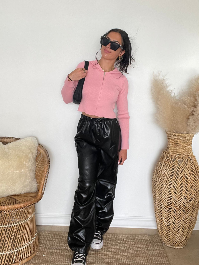 Gigi Faux Leather Cargo Pants | Black