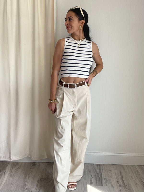 Vernon Belted Pleated Wide Leg Pants | Beige