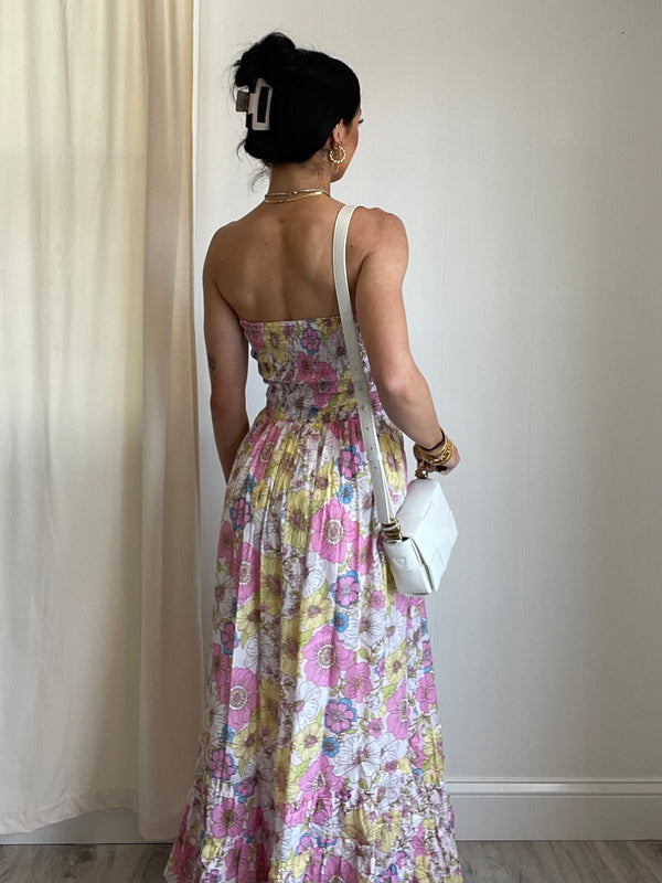 Ava Smocked Strapless Floral Maxi Dress | Pink