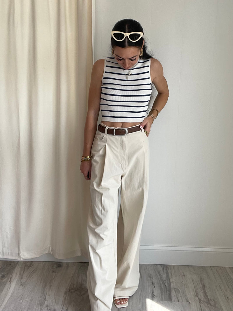 Lexi Striped Rib Knit Tank Top | Navy & White
