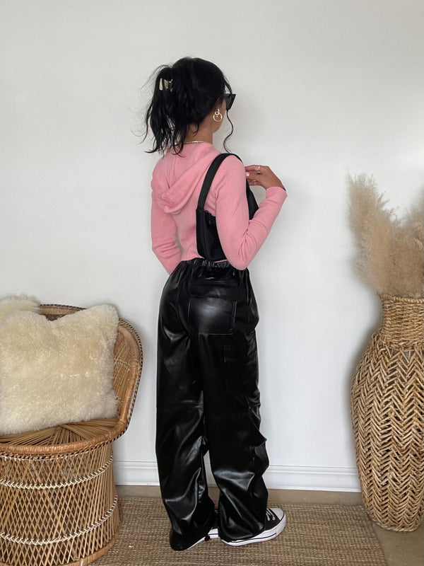 Gigi Faux Leather Cargo Pants | Black
