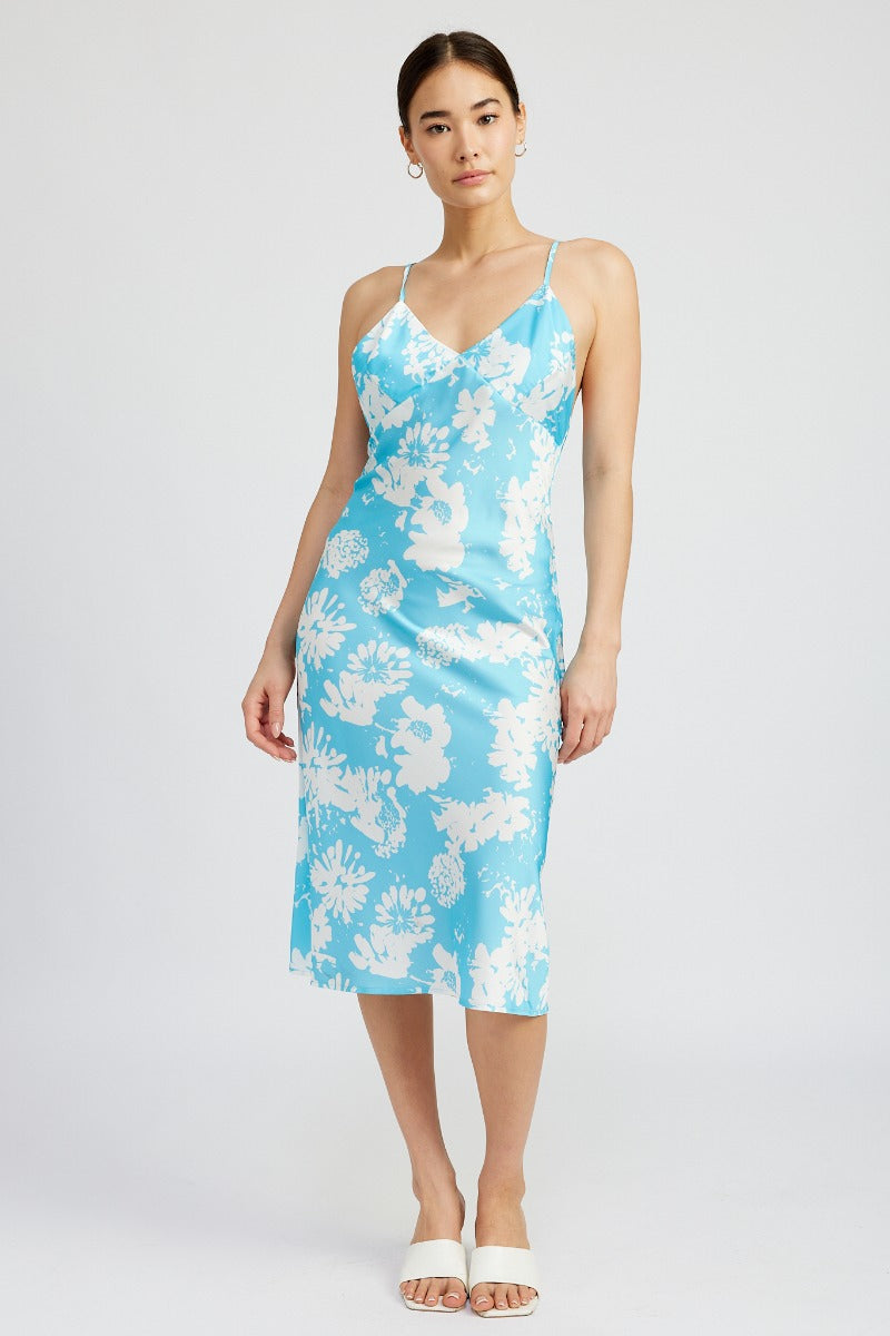 Allira Satin Floral Midi Dress | Turquoise