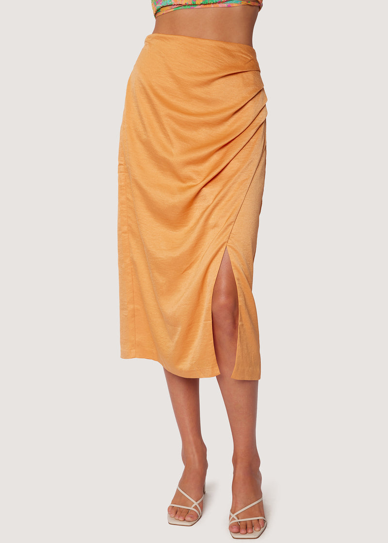 Lost + Wander | Apricot Sunset Satin Midi Skirt
