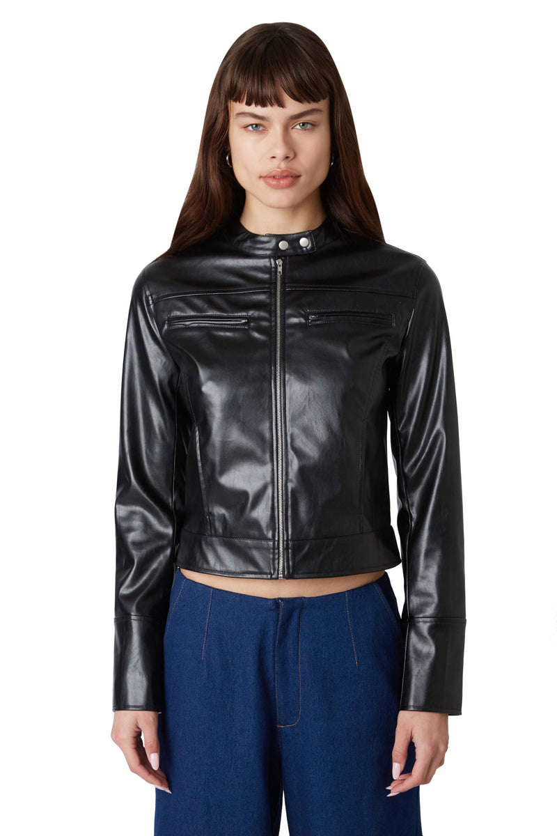 Julia Faux Leather Racer Jacket | Black