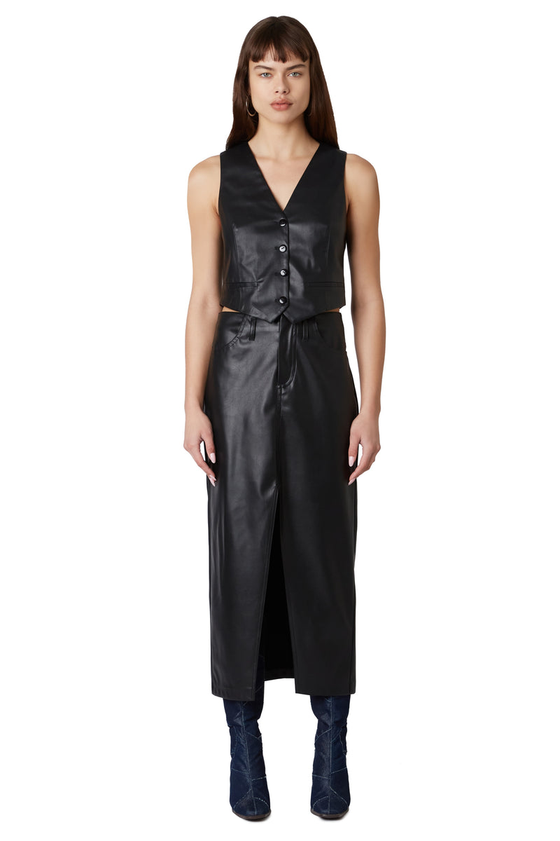 Theresa Vegan Leather Midi Skirt | Black