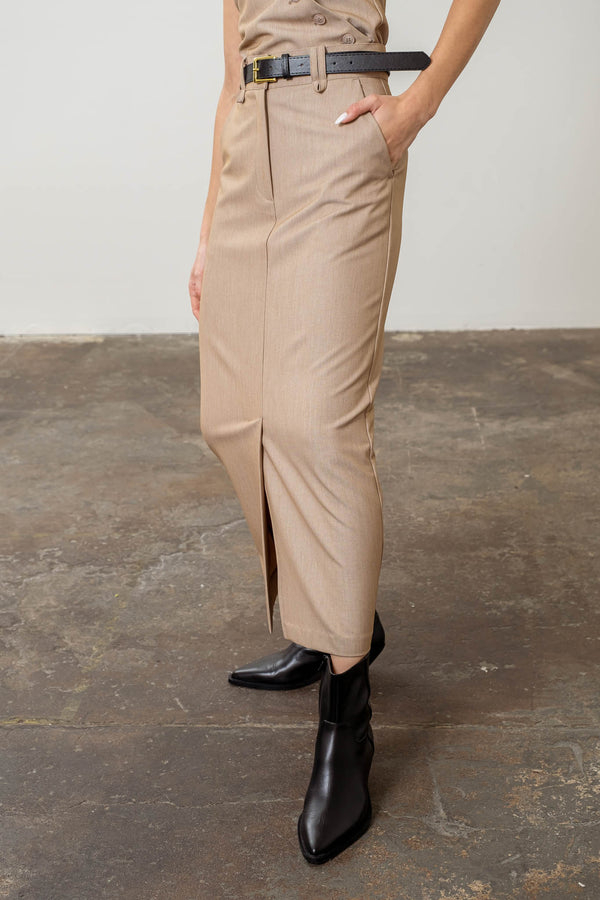 Arianna Front Slit Midi Skirt | Taupe