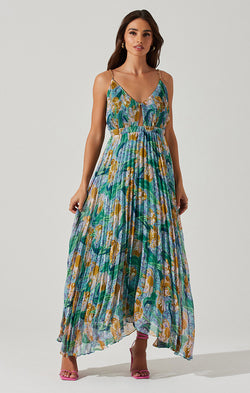 ASTR the Label | LORALEE PLEATED DRESS GREEN FLORAL FINAL SALE