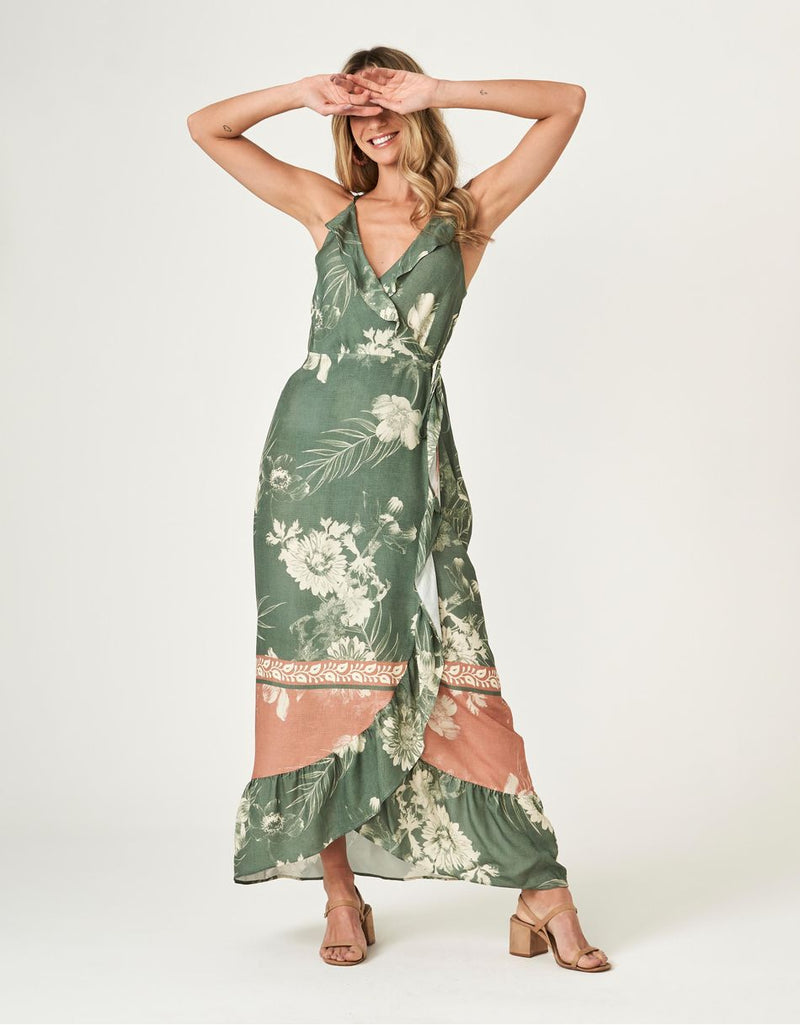 Cascade Floral Print Maxi Wrap Dress FINAL SALE