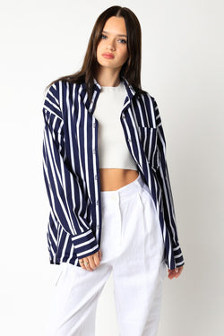 Kendrick Striped Button Down Top | Navy