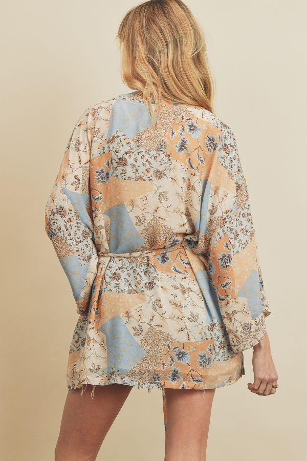 Farrah Western Floral Kimono | Baby Blue