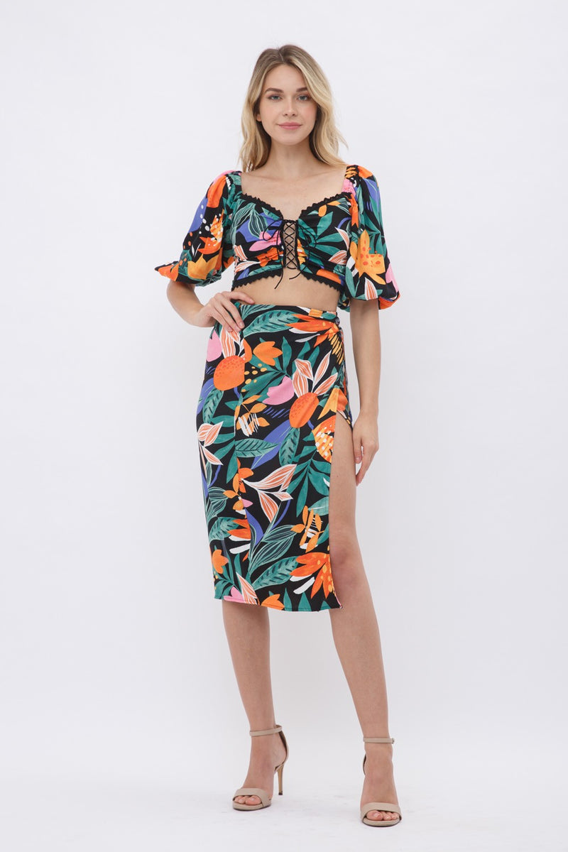 Alana Tropical Floral Midi Skirt FINAL SALE