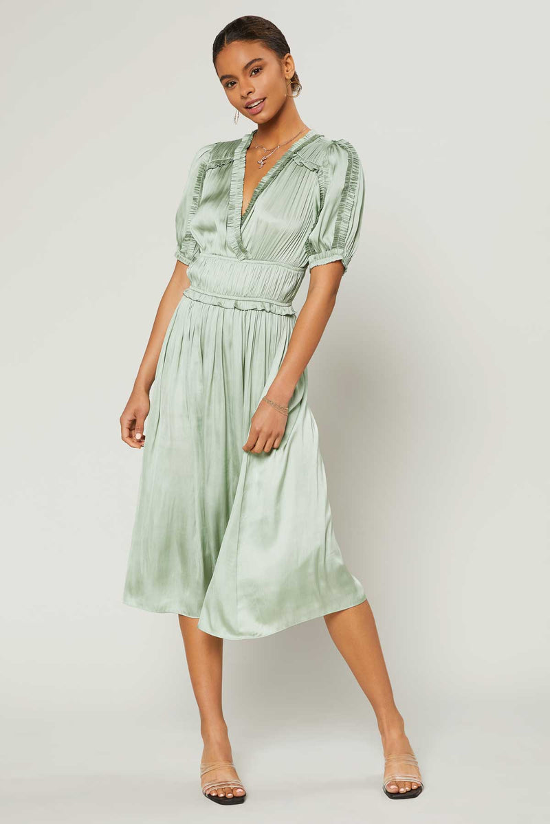 Zahara Short Sleeve Satin Midi Dress | FINAL SALE