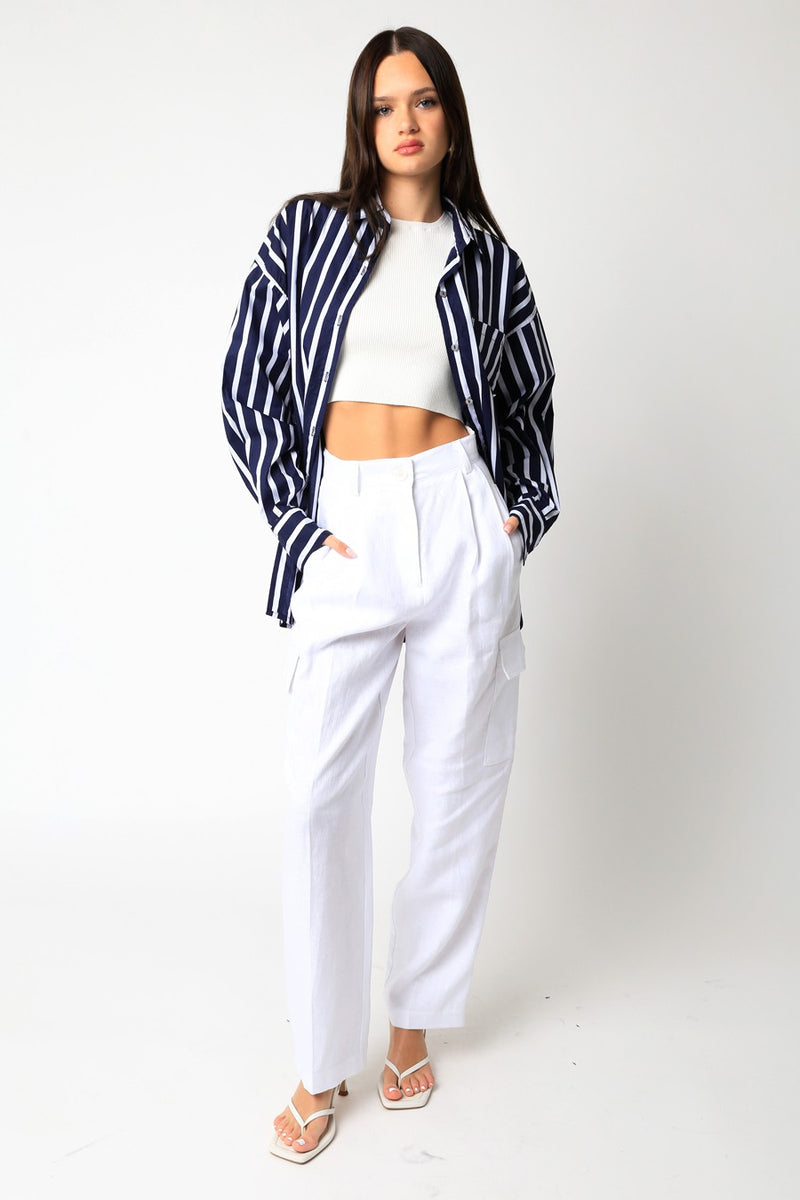 Kendrick Striped Button Down Top | Navy