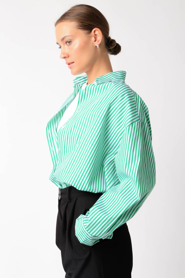 Kelly Striped Button Down Top | Green