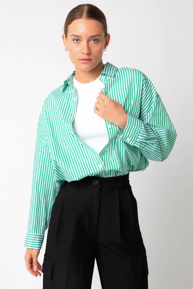 Kelly Striped Button Down Top | Green