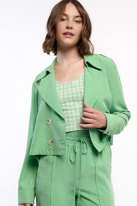 Isobel Green Cropped Collared Jacket | FINAL SALE