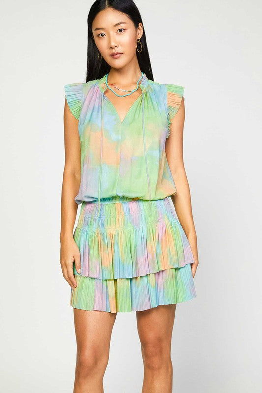 Koko Flutter Sleeve Pleated Mini Dress | Cotton Candy Mutli FINAL SALE
