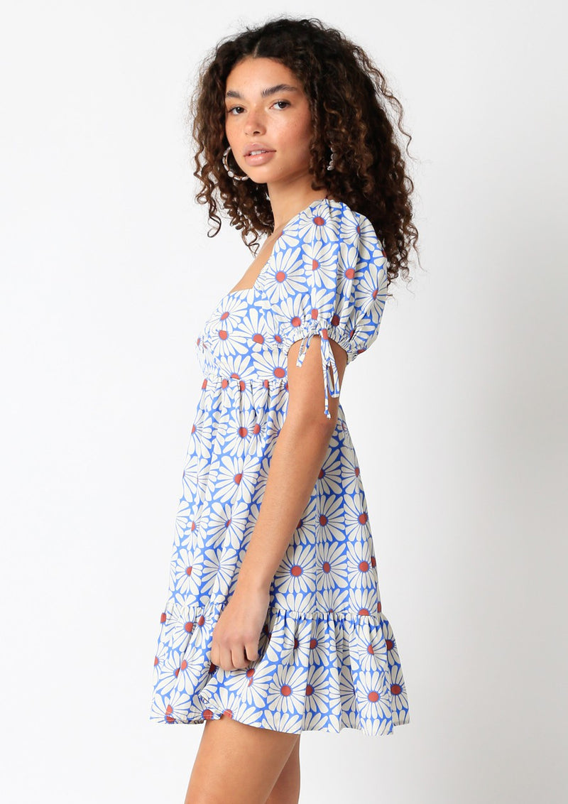 Bardot Babydoll Dress | Retro Blue Floral