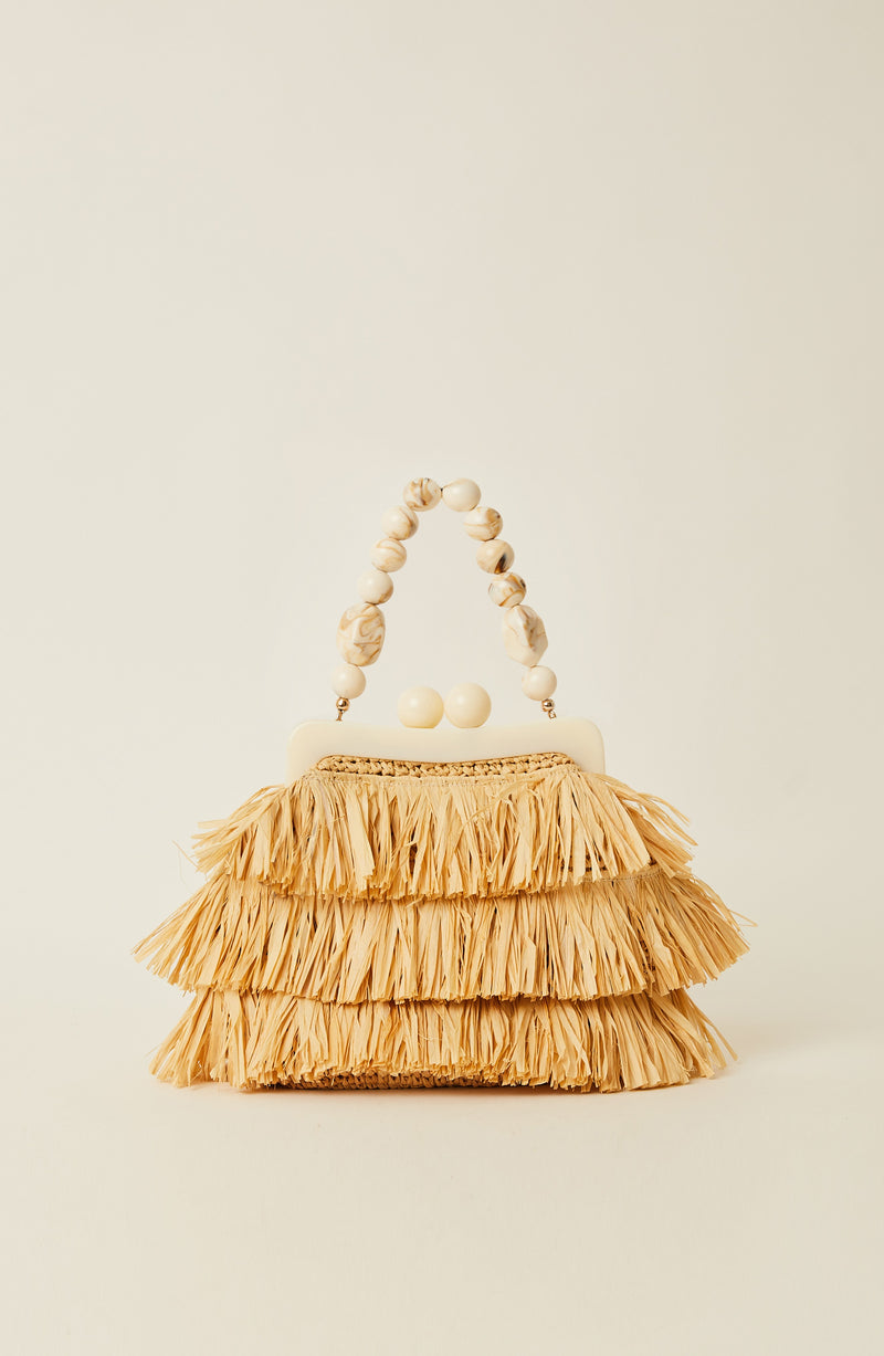 Nyla Raffia Fringe Clutch Bag | Natural