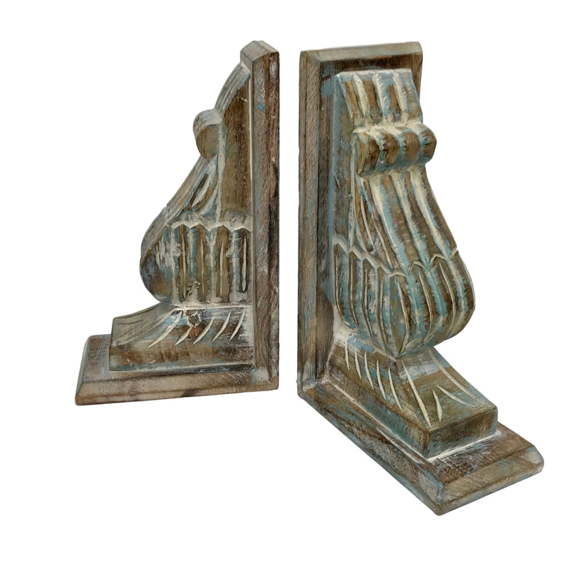 Wilco Home - Set/2 Hand-Carved Wood Wall Brackets/Bookends