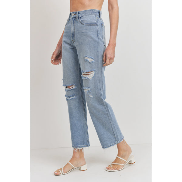 Karlie 90's Distressed Loose Fit Jeans | Light Denim