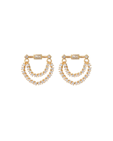 Baguette Hanging Chain Studs | LUV AJ
