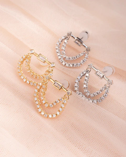 Baguette Hanging Chain Studs | LUV AJ