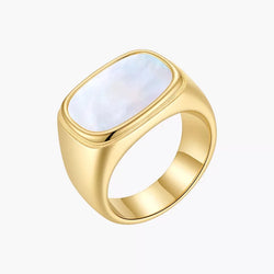White Shell Oval Stainless Steel Ring Gold