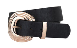 Alana Gold Buckle Shimmer Leather Belt - Black