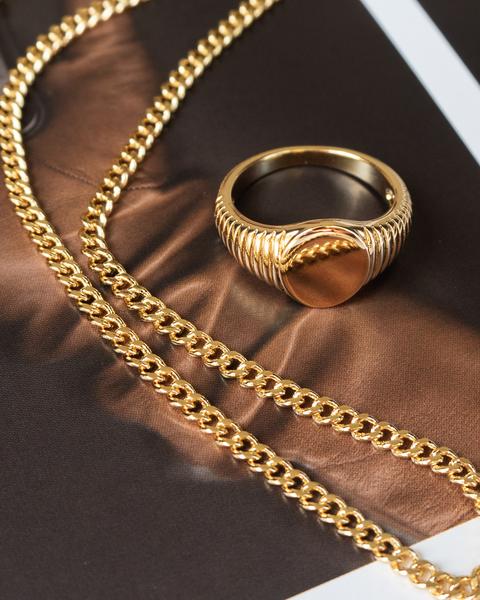 Ridged Signet Ring Gold | LUV AJ