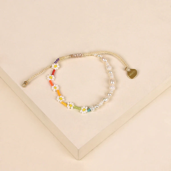 Pearly Flower Power Beaded Bracelet | Mishky