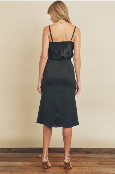 Talia Satin Midi Skirt | Black