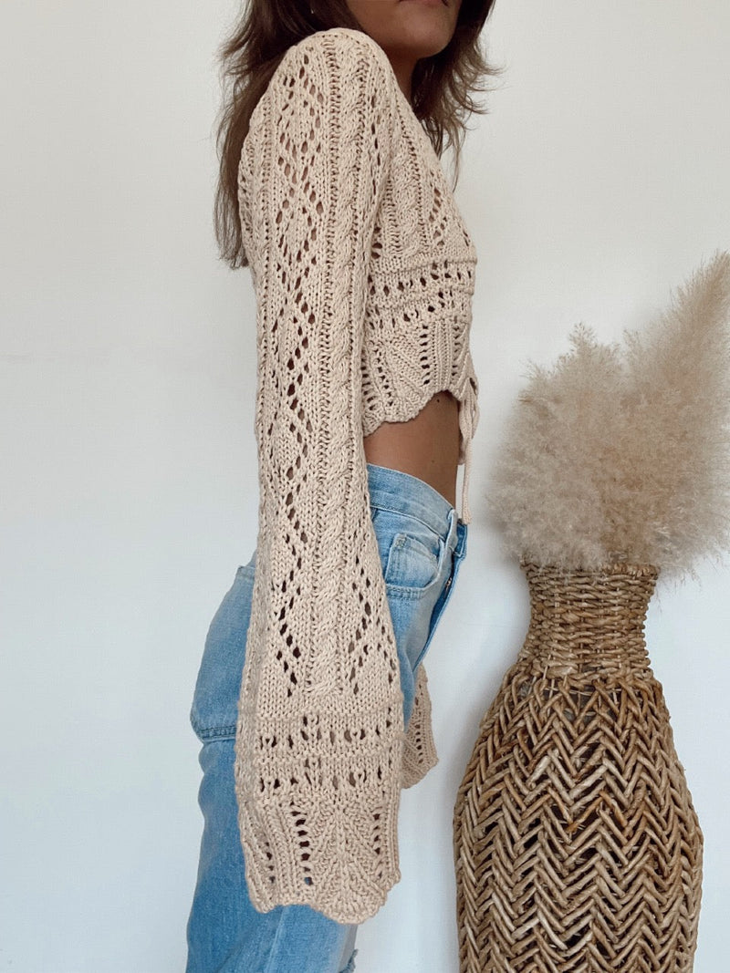 Sully Crochet Bell Sleeve Cropped Sweater